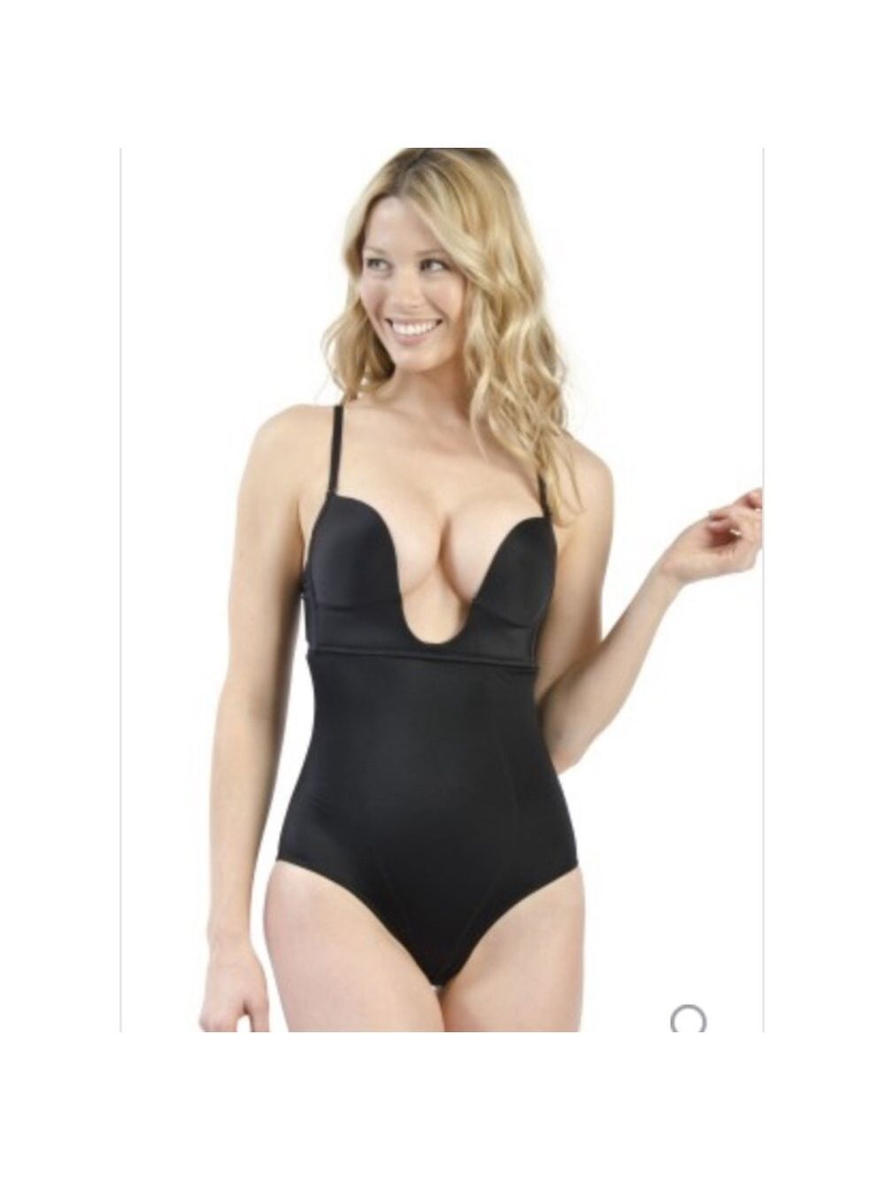 Dr. Rey Shapewear Deep Plunge Bodysuit black Sz 34B